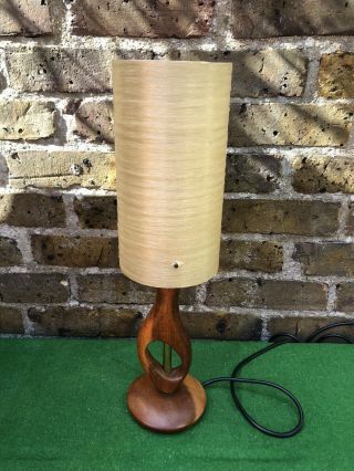 Mid Century Teak And Brass Table Lamp With Spun Fibreglass Shade