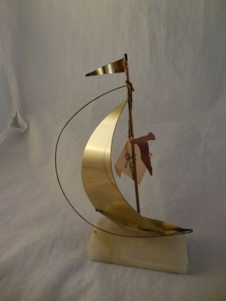 Yosi Brass Sailboat Sculpture On Onyx Base 1981