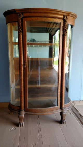 Oak China Cabinet With Curved Glass