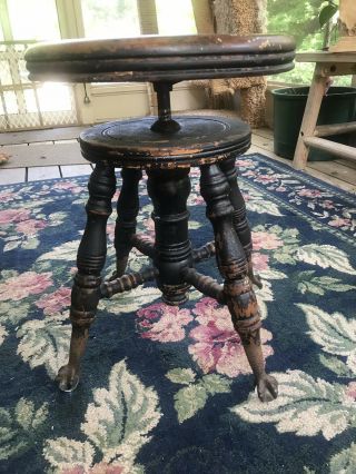 Vintage The Chas Parker Co Adjustable Piano Stool Claw Foot Glass Ball