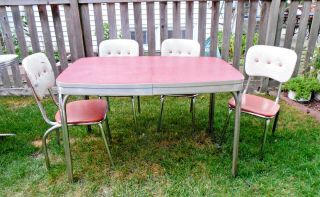 Vintage 1953 Red Formica And Chrome Kitchen Table & 4 Kleerchrome Chairs