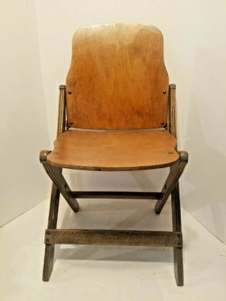 Vtg Antique 1940’s Us American Seating Co Wooden Folding Chair Grand Rapids Mi