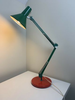 Vintage Retro Maxam Hcf Denmark Anglepoise Lamp With Weight Stand - Green / Red