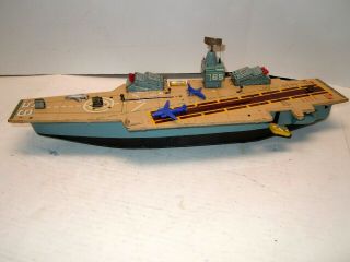 Vintage Battery Op.  Marx/japan Tin Aircraft Carrier 65 W/planes,  &
