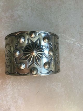 Vintage Old Pawn Native American Sterling Silver Cuff Bracelet Thick 1 3/4 Inch