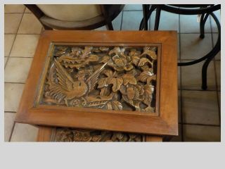 Solid Wood Carved Art Surface Fitted With Clear Glass 4 In A Set Side Table