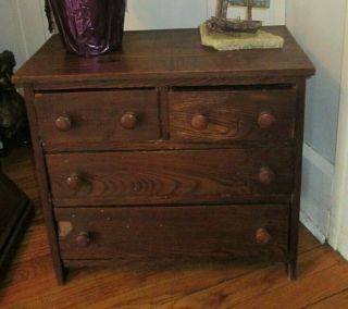 Antique Primitive Chest Of Drawers Oak Salesman Sample Dresser 19th C Miniature