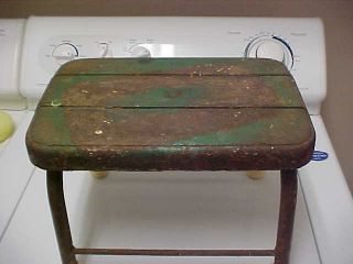 Antique Wood & Metal Small Stool Vintage Old Primitive Step Milk? Green Paint