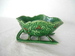 Lefton Small 5 " Green Holly & Red Berries Christmas Sleigh