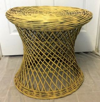 Vintage Woven Rattan Wicker End / Side Table / Plant Stand -