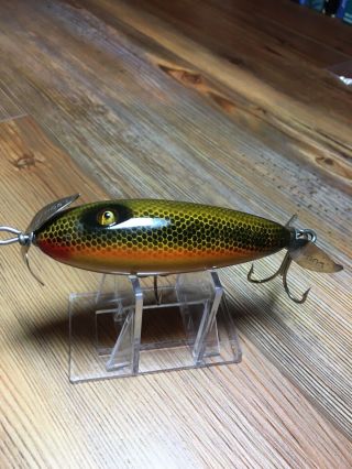 Vintage Fishing Lure South Bend Crippled Minnow Rare Color 30’s Glass Eye Wood