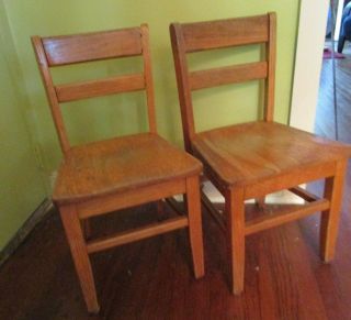Pair 1950s Vintage School House Child Oak Chair 14 " Seat 26.  5 " Tall Heavy Chairs