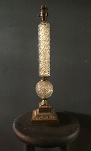 Vintage Art Deco Style Glass Brass Column Table Lamp