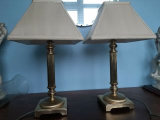 Vintage Column Table/bedside Lamps Gilt Brass With Cast Base 42cm Tall
