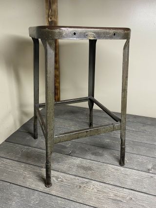 Vintage Lyons Metal Products 24 X 14 X 14 Metal Stool With Us Brass Tag