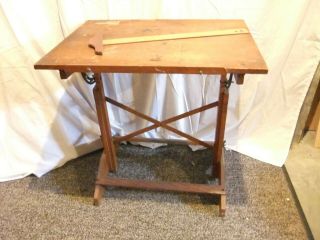 Vintage Wood/cast Iron Adjustable Height Industrial Art Drafting Table