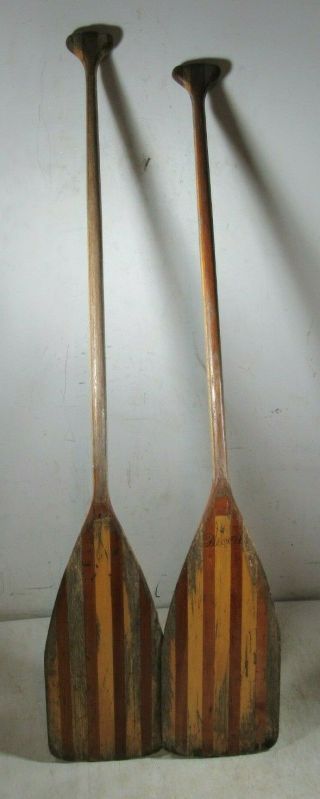 Vintage Pair Grey Owl Wooden Laminated Angled Bent Wood Canoe Paddles