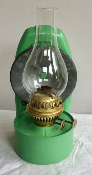 Vintage Green Enamel Wall Or Table Oil Lamp