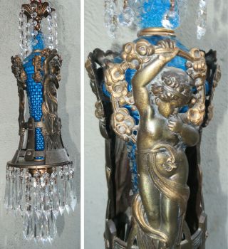 Art Nouveau Nude Lady Chandelier Swag Lamp Crystal Brass Vintage Whimsical Glow