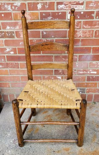 Vintage Shaker Style Chair Ladder Back Rush Weaved Wicker Seat