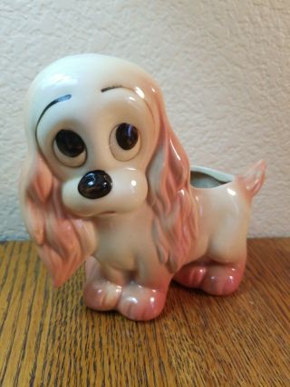 Cute Vintage Retro Cocker Spaniel Big Eyes Ceramic Puppy Dog Planter.