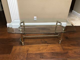 Vintage Hollywood Regency Mid Century Brass Finish With Glass Top Coffee Table