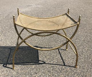 Vintage Art Deco Hollywood Regency Mid Century Metal Vanity Bench Chair Stool