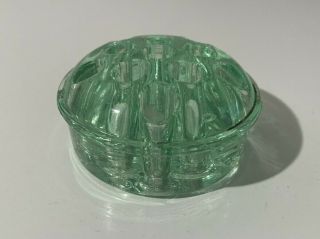 Vintage Domed Flower Frog Light Green Glass 11 Open Hole 3” Diameter