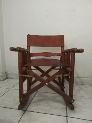 Vintage Folding Leather Rocking Chair 2
