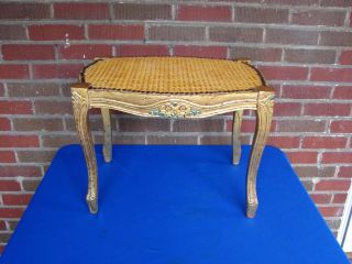 Caned Cane French Style Gold Gilt Wood Stool Bench Ottoman 1