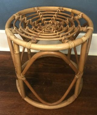 Vintage 1970s Retro Boho Bamboo Rattan Side End Table Plant Stand Mid Century