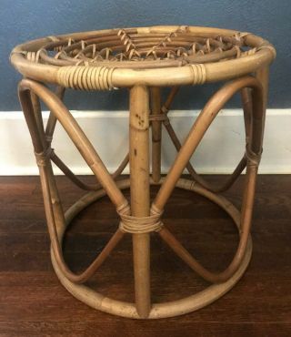 Vintage 1970s Retro Boho Bamboo Rattan Side End Table Plant Stand Mid Century 3