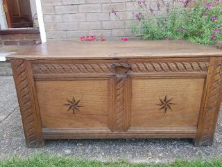 Antique oak coffer 18th Century Oak and Elm lovely star detail wood pegged 2