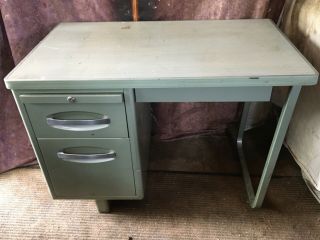 Vintage Pale Green Metal “tanker” Desk 1950s - Cute Unique Version -