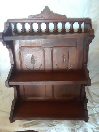 Antique Walnut Victorian Hanging Wall Shelf Eastlake Large Apothecary Mercantile