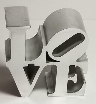 Vintage Robert Indiana " Love " Polished Aluminum Paperweight Sculpture