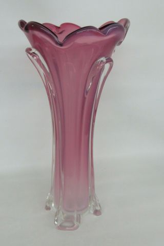 Pink Stretch Glass Large Mid Century Modern Vintage Tall Swung Vase 1255b