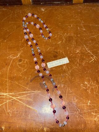 Vintage 1970s 14k Yellow Gold Moonstone And Garnet Beaded Necklace