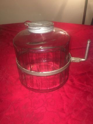 Antique Hoosier Cabinet Glass Swing Out Sugar Jar With Lid & Mount