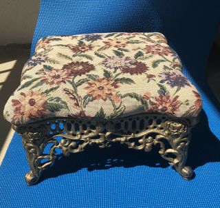 Cast Iron Victorian Foot Stool Vintage Antique Ottoman Rose Scroll 12 Pounds
