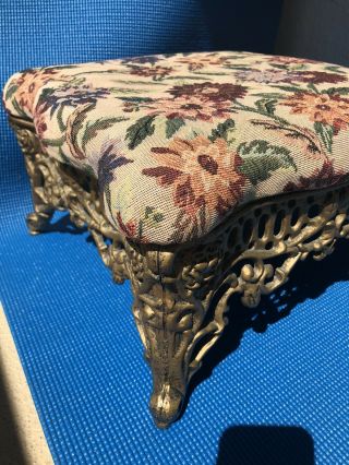 Cast Iron Victorian Foot Stool Vintage Antique Ottoman Rose Scroll 12 pounds 2