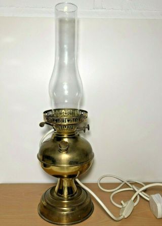 Vintage Brass Oil Table Lamp - Converted To Electric