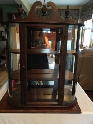 Antique Mahogany Bow Glass Wall Shelf Curio Cabinet W/mirror Ferguson