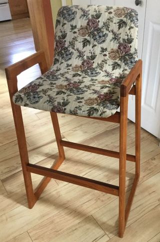 Vintage Mid Century Danish Modern Teak Bar Stool Brown Counter Height Chair
