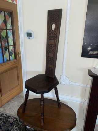 Antique Oak Celtic Spinning Chair 3