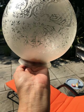Round Victorian Oil Lamp Shade,  Frosted And Acid Etched