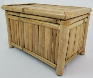 Vintage Bamboo Rattan Trunk Storage Chest Bohemian Mid - Century