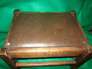 Vintage Mission Oak Stool Brown Leather Arts & Crafts Footstool 2