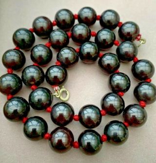 Dark Cherry Amber Red Round Bead Carved Bakelite Necklace Vintage 12mm 43.  4g