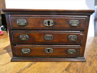 Antique Victorian - 1800s Burr Walnut Miniature Chest Of Drawers 4 - 3/4 " High